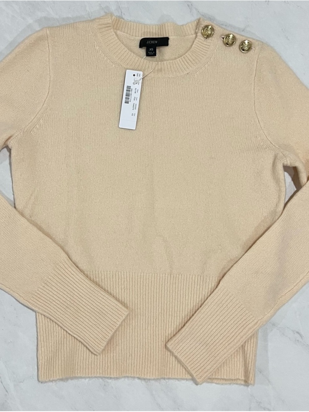 J. Crew Cream Crewneck Sweater with Gold Shoulder Buttons